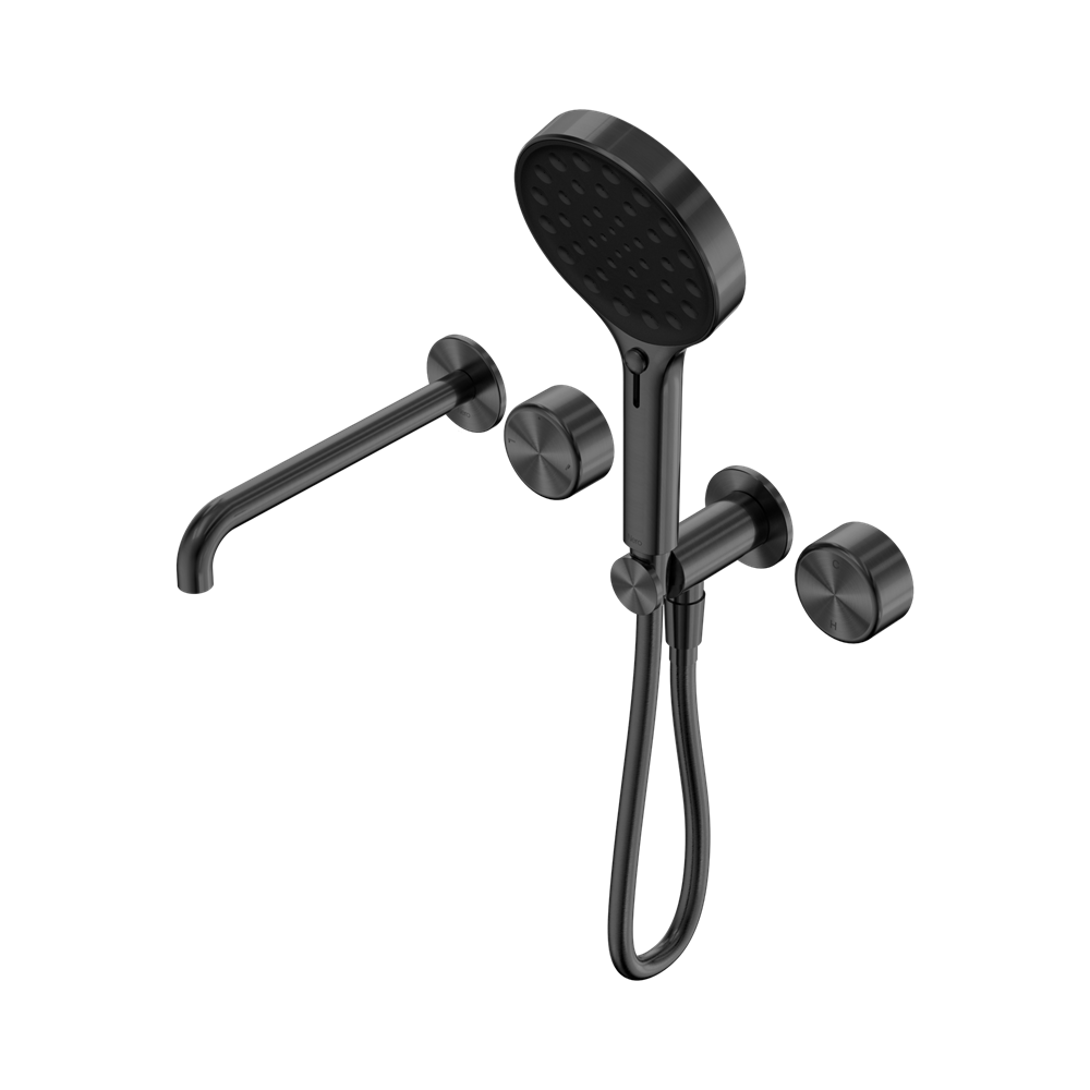 NERO SERENITY PROGRESSIVE SHOWER SYSTEM WITH SPOUT WITH METAL HANDLE AND SERENITY HAND SHOWER GUN METAL