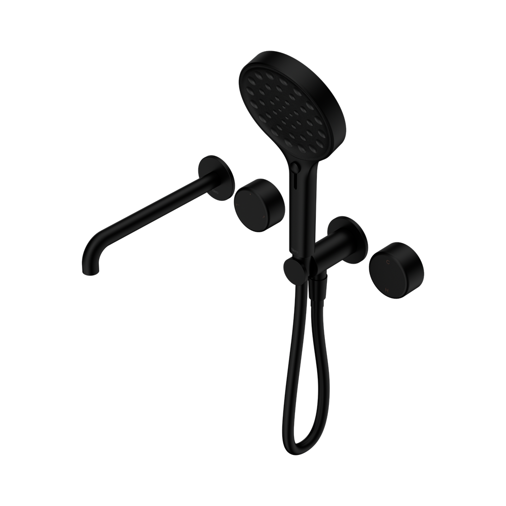 NERO SERENITY PROGRESSIVE SHOWER SYSTEM WITH SPOUT WITH METAL HANDLE AND SERENITY HAND SHOWER MATTE BLACK