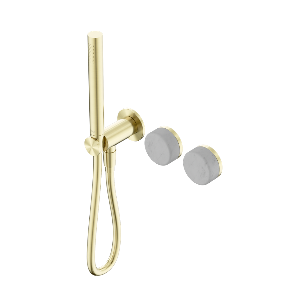 NERO SERENITY PROGRESSIVE SHOWER SYSTEM WITH CARRARA HANDLE AND SLIM SHOWER BRUSHED GOLD