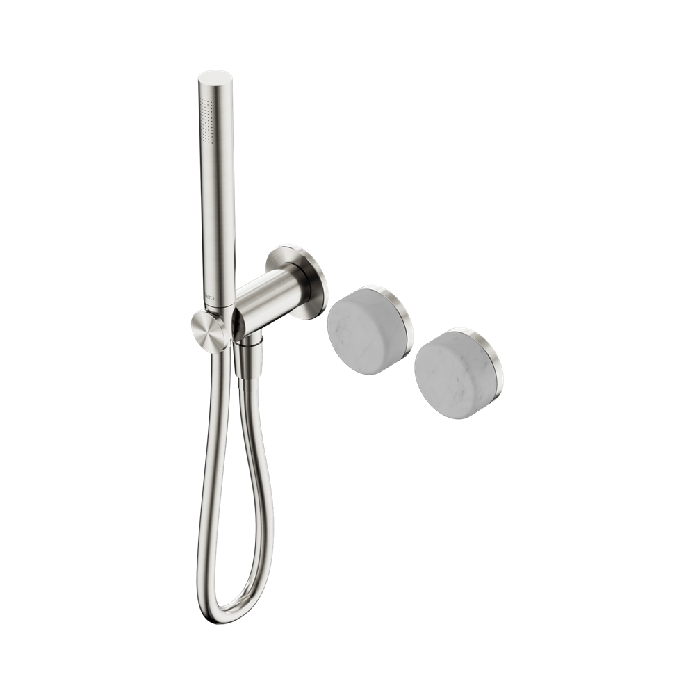 NERO SERENITY PROGRESSIVE SHOWER SYSTEM WITH CARRARA HANDLE AND SLIM SHOWER BRUSHED NICKEL