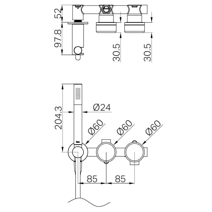 NERO SERENITY PROGRESSIVE SHOWER SYSTEM WITH VERDE ALPI HANDLE AND SLIM SHOWER MATTE BLACK