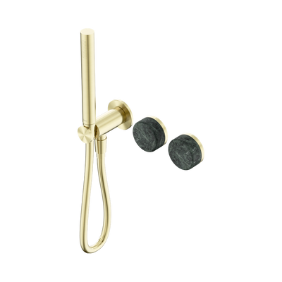 NERO SERENITY PROGRESSIVE SHOWER SYSTEM WITH VERDE ALPI HANDLE AND SLIM SHOWER BRUSHED GOLD