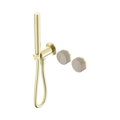 NERO SERENITY PROGRESSIVE SHOWER SYSTEM WITH ROME TRAVERTINE HANDLE AND SLIM SHOWER BRUSHED GOLD