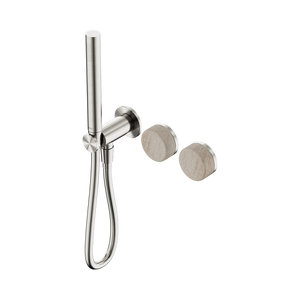 NERO SERENITY PROGRESSIVE SHOWER SYSTEM WITH ROME TRAVERTINE HANDLE AND SLIM SHOWER BRUSHED NICKEL