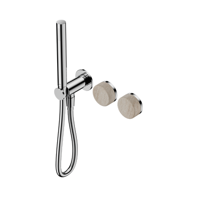 NERO SERENITY PROGRESSIVE SHOWER SYSTEM WITH ROME TRAVERTINE HANDLE AND SLIM SHOWER CHROME