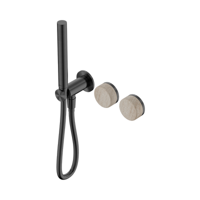 NERO SERENITY PROGRESSIVE SHOWER SYSTEM WITH ROME TRAVERTINE HANDLE AND SLIM SHOWER GUN METAL