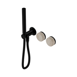 NERO SERENITY PROGRESSIVE SHOWER SYSTEM WITH ROME TRAVERTINE HANDLE AND SLIM SHOWER MATTE BLACK