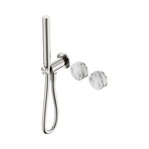 NERO SERENITY PROGRESSIVE SHOWER SYSTEM WITH ARABESCATO CORCHIA HANDLE AND SLIM SHOWER BRUSHED NICKEL