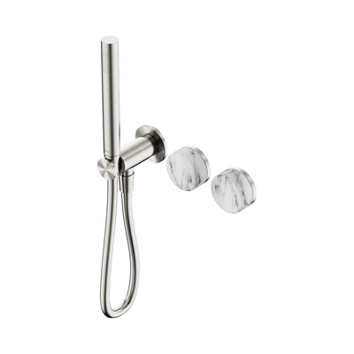 NERO SERENITY PROGRESSIVE SHOWER SYSTEM WITH ARABESCATO CORCHIA HANDLE AND SLIM SHOWER BRUSHED NICKEL