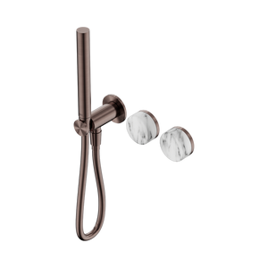 NERO SERENITY PROGRESSIVE SHOWER SYSTEM WITH ARABESCATO CORCHIA HANDLE AND SLIM SHOWER BRUSHED BRONZE
