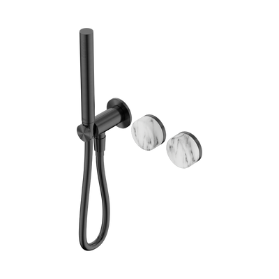 NERO SERENITY PROGRESSIVE SHOWER SYSTEM WITH ARABESCATO CORCHIA HANDLE AND SLIM SHOWER GUN METAL