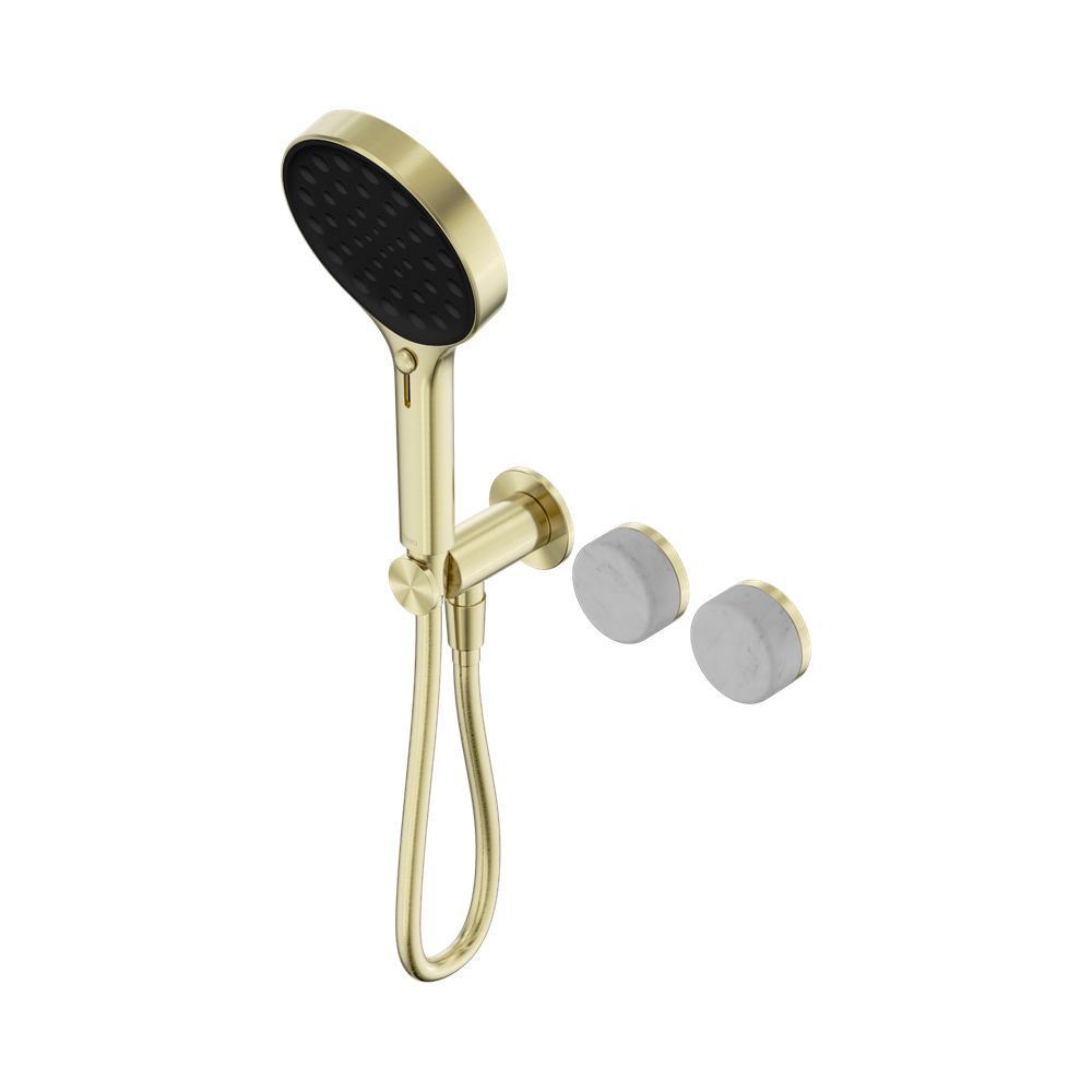 NERO SERENITY PROGRESSIVE SHOWER SYSTEM WITH CARRARA HANDLE AND SERENITY HAND SHOWER BRUSHED GOLD