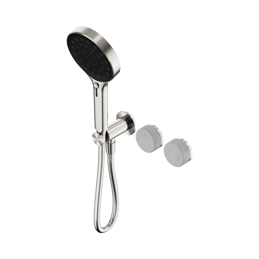 NERO SERENITY PROGRESSIVE SHOWER SYSTEM WITH CARRARA HANDLE AND SERENITY HAND SHOWER BRUSHED NICKEL
