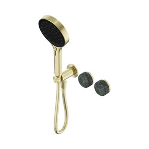 NERO SERENITY PROGRESSIVE SHOWER SYSTEM WITH VERDE ALPI HANDLE AND SERENITY HAND SHOWER BRUSHED GOLD
