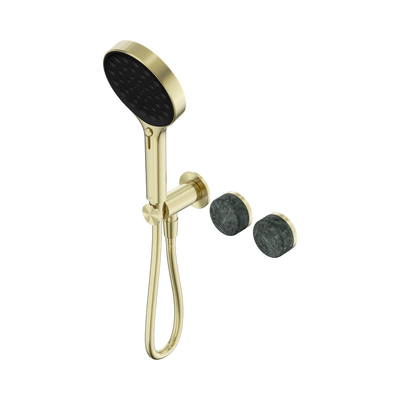 NERO SERENITY PROGRESSIVE SHOWER SYSTEM WITH VERDE ALPI HANDLE AND SERENITY HAND SHOWER BRUSHED GOLD