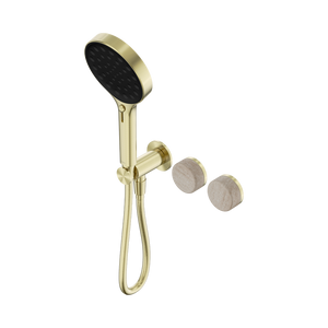 NERO SERENITY PROGRESSIVE SHOWER SYSTEM WITH ROME TRAVERTINE HANDLE AND SERENITY HAND SHOWER BRUSHED GOLD