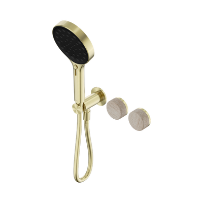 NERO SERENITY PROGRESSIVE SHOWER SYSTEM WITH ROME TRAVERTINE HANDLE AND SERENITY HAND SHOWER BRUSHED GOLD