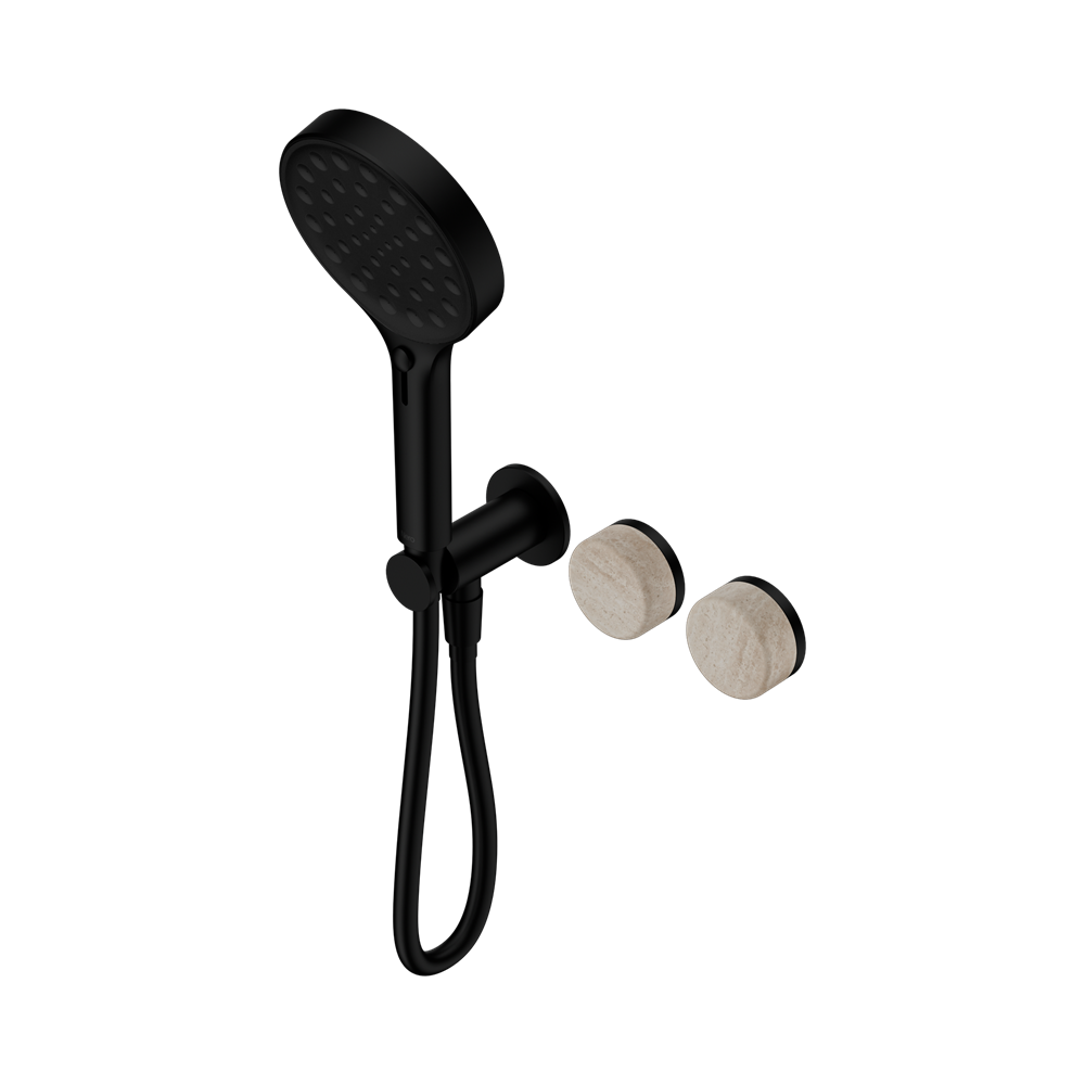 NERO SERENITY PROGRESSIVE SHOWER SYSTEM WITH ROME TRAVERTINE HANDLE AND SERENITY HAND SHOWER MATTE BLACK