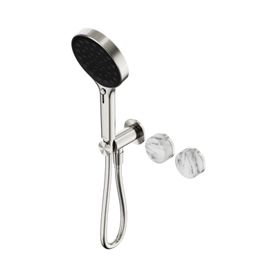 NERO SERENITY PROGRESSIVE SHOWER SYSTEM WITH ARABESCATO CORCHIA HANDLE AND SERENITY HAND SHOWER BRUSHED NICKEL