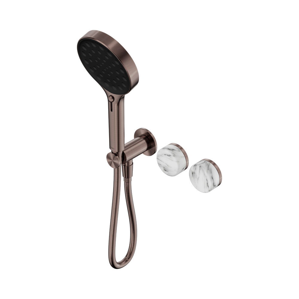 NERO SERENITY PROGRESSIVE SHOWER SYSTEM WITH ARABESCATO CORCHIA HANDLE AND SERENITY HAND SHOWER BRUSHED BRONZE
