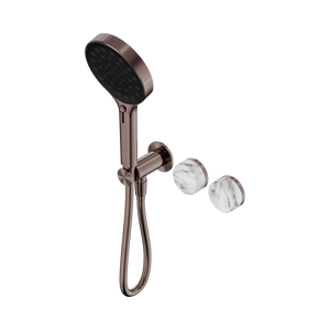 NERO SERENITY PROGRESSIVE SHOWER SYSTEM WITH ARABESCATO CORCHIA HANDLE AND SERENITY HAND SHOWER BRUSHED BRONZE