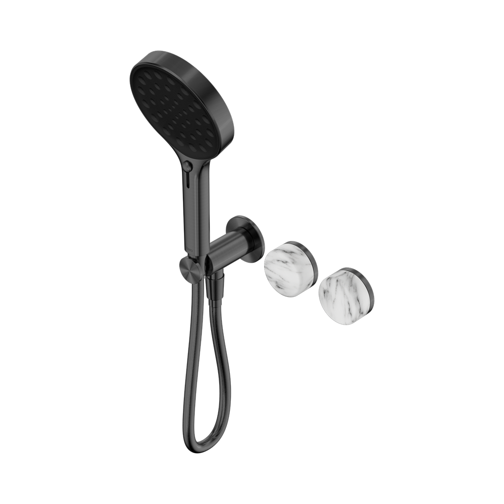 NERO SERENITY PROGRESSIVE SHOWER SYSTEM WITH ARABESCATO CORCHIA HANDLE AND SERENITY HAND SHOWER GUN METAL