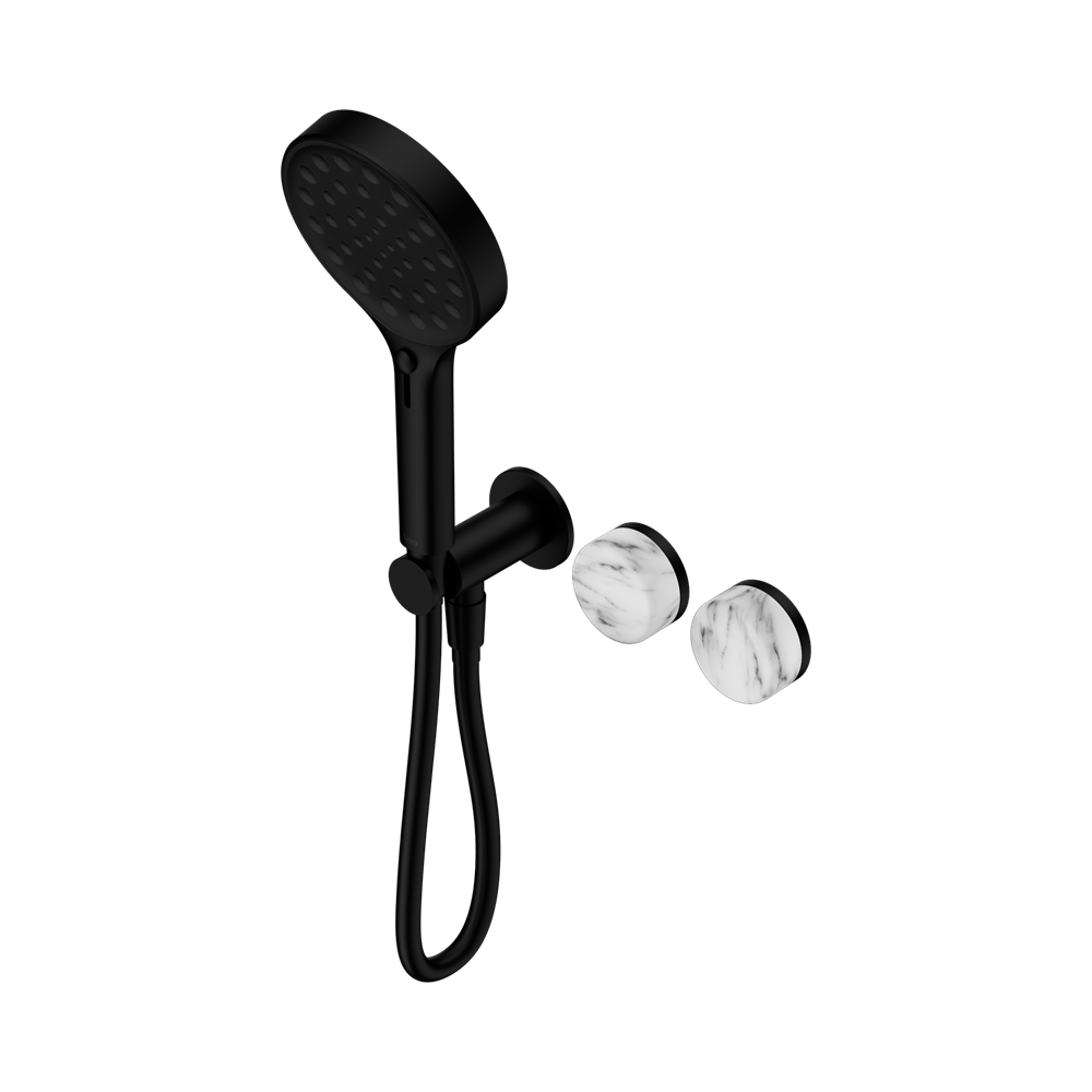 NERO SERENITY PROGRESSIVE SHOWER SYSTEM WITH ARABESCATO CORCHIA HANDLE AND SERENITY HAND SHOWER MATTE BLACK