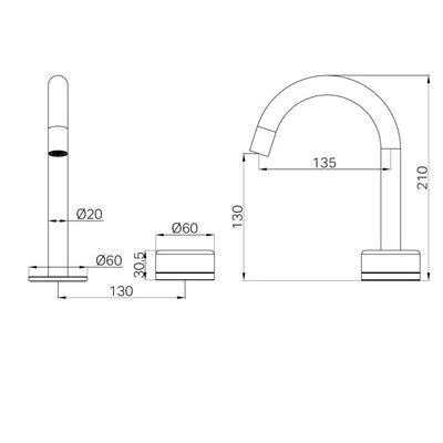 NERO SERENITY PROGRESSIVE BASIN MIXER ARC SPOUT WITH CARRARA HANDLE 210MM BRUSHED NICKEL