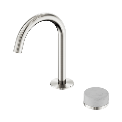 NERO SERENITY PROGRESSIVE BASIN MIXER ARC SPOUT WITH CARRARA HANDLE 210MM BRUSHED NICKEL