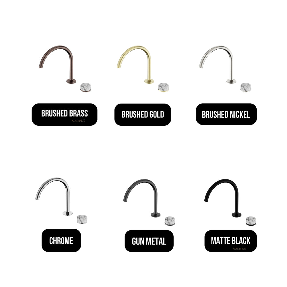 NERO SERENITY PROGRESSIVE BATH/KITCHEN MIXER ARC SPOUT WITH ARABESCATO CORCHIA HANDLE 260MM BRUSHED GOLD