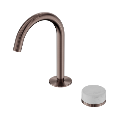 NERO SERENITY PROGRESSIVE BASIN MIXER ARC SPOUT WITH CARRARA HANDLE 210MM BRUSHED BRONZE