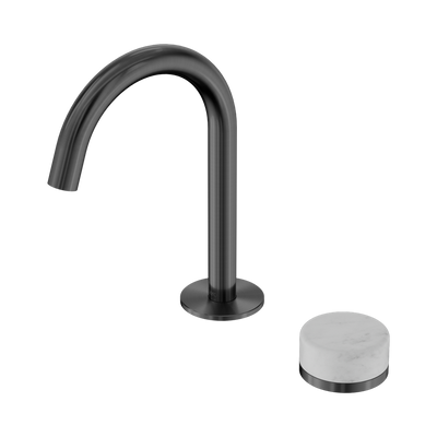 NERO SERENITY PROGRESSIVE BASIN MIXER ARC SPOUT WITH CARRARA HANDLE 210MM GUN METAL