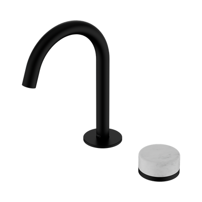 NERO SERENITY PROGRESSIVE BASIN MIXER ARC SPOUT WITH CARRARA HANDLE 210MM MATTE BLACK