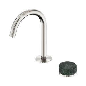 NERO SERENITY PROGRESSIVE BASIN MIXER ARC SPOUT WITH VERDE ALPI HANDLE 210MM BRUSHED NICKEL