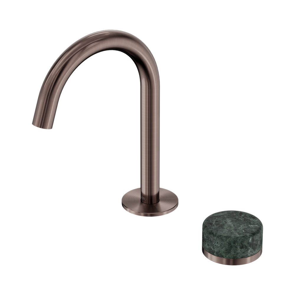 NERO SERENITY PROGRESSIVE BASIN MIXER ARC SPOUT WITH VERDE ALPI HANDLE 210MM BRUSHED BRONZE