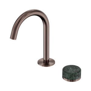 NERO SERENITY PROGRESSIVE BASIN MIXER ARC SPOUT WITH VERDE ALPI HANDLE 210MM BRUSHED BRONZE