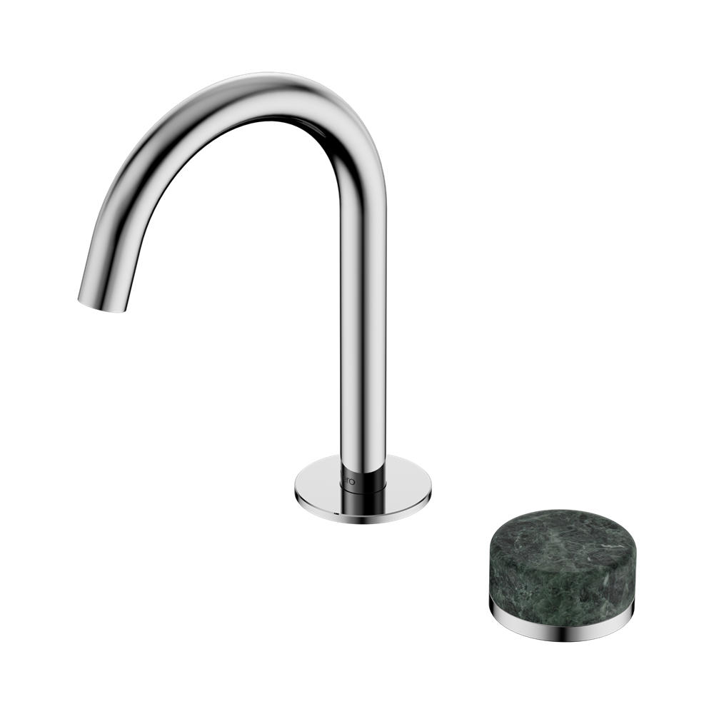 NERO SERENITY PROGRESSIVE BASIN MIXER ARC SPOUT WITH VERDE ALPI HANDLE 210MM CHROME