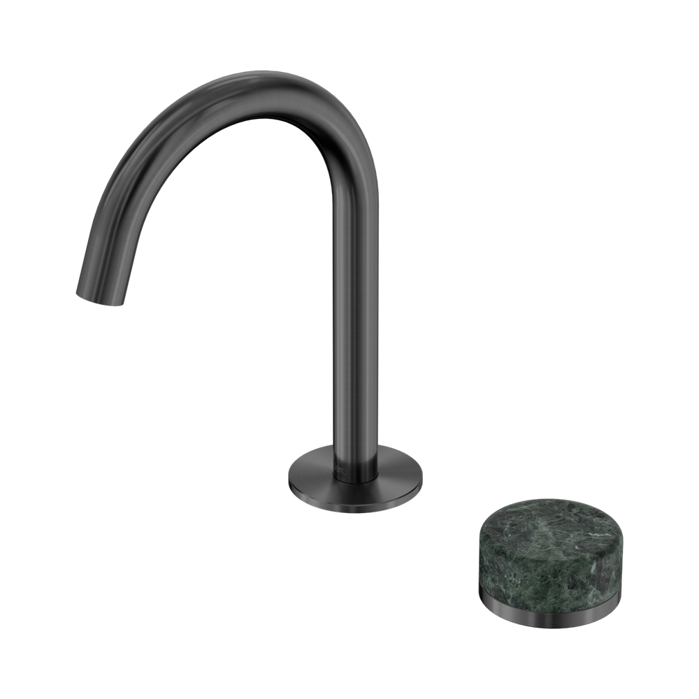 NERO SERENITY PROGRESSIVE BASIN MIXER ARC SPOUT WITH VERDE ALPI HANDLE 210MM GUN METAL