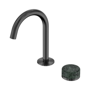 NERO SERENITY PROGRESSIVE BASIN MIXER ARC SPOUT WITH VERDE ALPI HANDLE 210MM GUN METAL