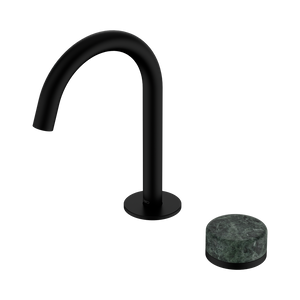 NERO SERENITY PROGRESSIVE BASIN MIXER ARC SPOUT WITH VERDE ALPI HANDLE 210MM MATTE BLACK