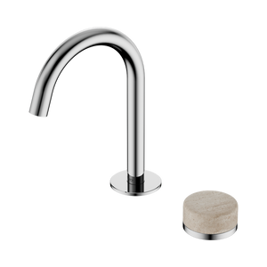 NERO SERENITY PROGRESSIVE BASIN MIXER ARC SPOUT WITH ROME TRAVERTINE HANDLE 210MM CHROME