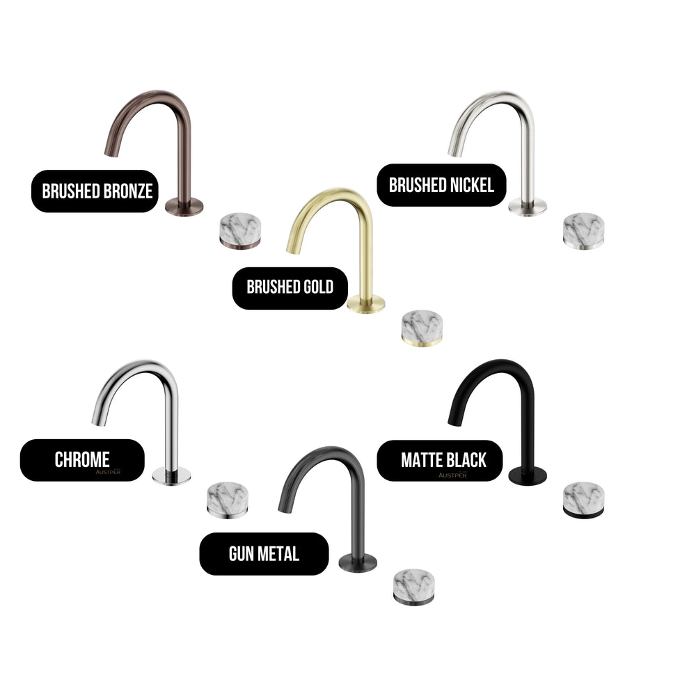NERO SERENITY PROGRESSIVE BASIN MIXER ARC SPOUT WITH ARABESCATO CORCHIA HANDLE 210MM MATTE BLACK