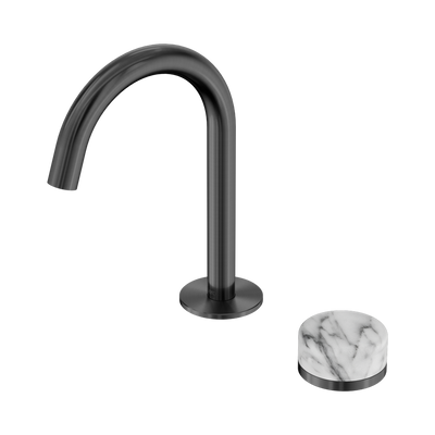 NERO SERENITY PROGRESSIVE BASIN MIXER ARC SPOUT WITH ARABESCATO CORCHIA HANDLE 210MM GUN METAL