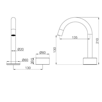 NERO SERENITY PROGRESSIVE BASIN MIXER ARC SPOUT WITH METAL HANDLE 210MM BRUSHED NICKEL