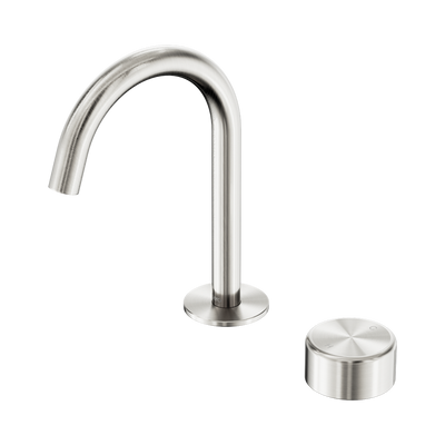 NERO SERENITY PROGRESSIVE BASIN MIXER ARC SPOUT WITH METAL HANDLE 210MM BRUSHED NICKEL