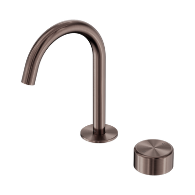 NERO SERENITY PROGRESSIVE BASIN MIXER ARC SPOUT WITH METAL HANDLE 210MM BRUSHED BRONZE