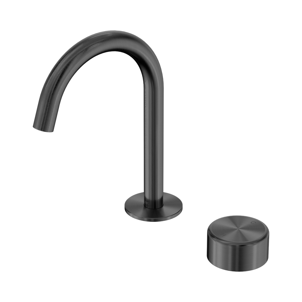 NERO SERENITY PROGRESSIVE BASIN MIXER ARC SPOUT WITH METAL HANDLE 210MM GUN METAL
