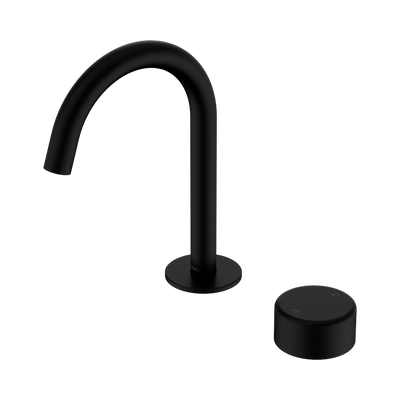 NERO SERENITY PROGRESSIVE BASIN MIXER ARC SPOUT WITH METAL HANDLE 210MM MATTE BLACK