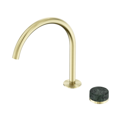 NERO SERENITY PROGRESSIVE BATH/KITCHEN MIXER ARC SPOUT WITH VERDE ALPI HANDLE 260MM BRUSHED GOLD