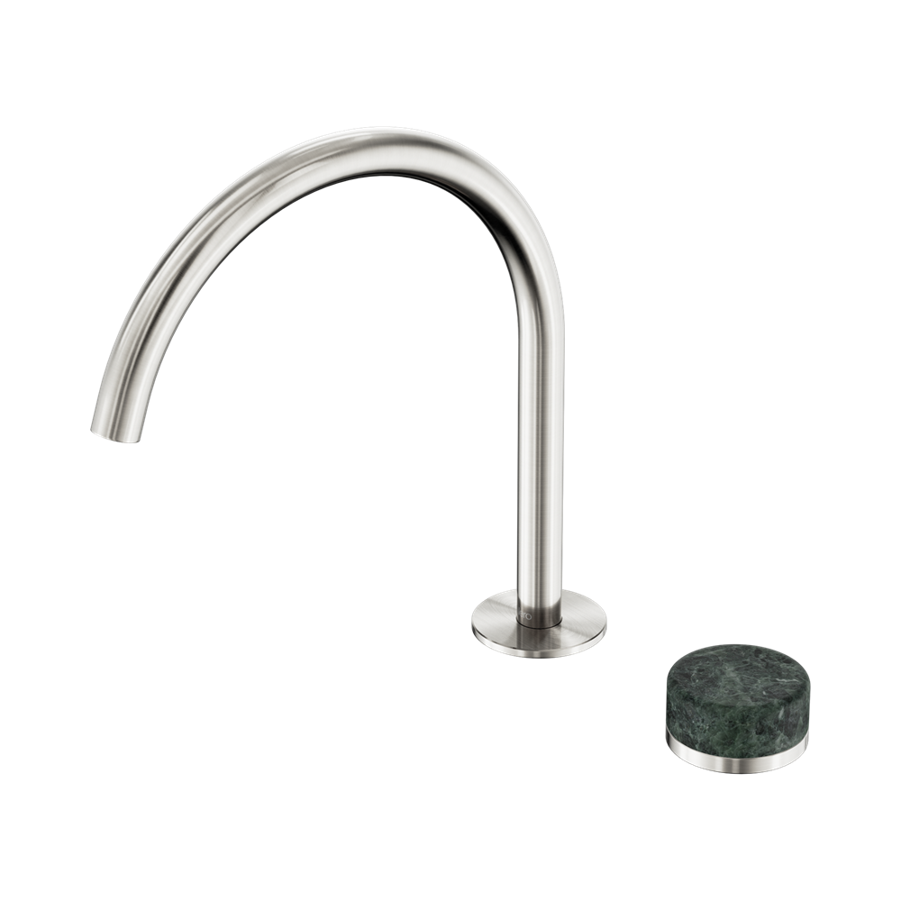 NERO SERENITY PROGRESSIVE BATH/KITCHEN MIXER ARC SPOUT WITH VERDE ALPI HANDLE 260MM BRUSHED NICKEL